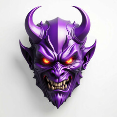 Canvas Print - purple theme devil head 3d art logo in plain white background