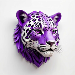 Sticker - purple theme leopard head 3d art logo in plain white background