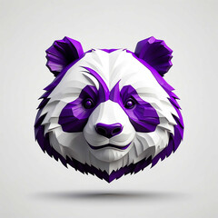 Sticker - purple theme panda head 3d art logo in plain white background