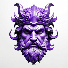 Wall Mural - purple theme poseidon head 3d art logo in plain white background