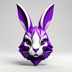 Wall Mural - purple theme rabbit head 3d art logo in plain white background