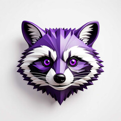 Canvas Print - purple theme raccoon head 3d art logo in plain white background