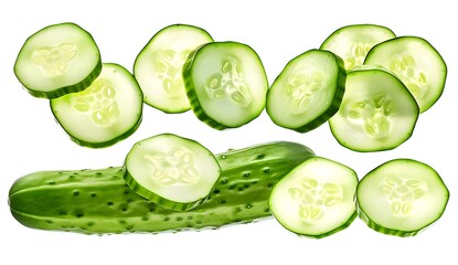 Sticker - Fresh Cucumber Slices Isolated on White Background