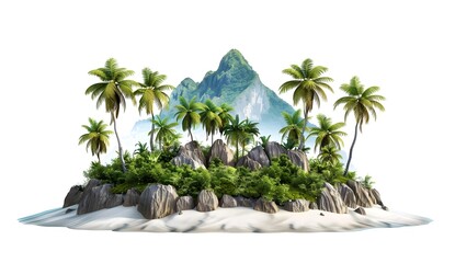 Wall Mural - Tropical Island with Palm Trees and Mountain