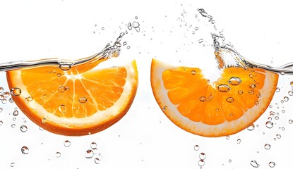 Poster - Orange Slice in Water with Bubbles