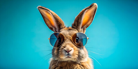 With sunglasses on, a cool bunny poses in front of a lively, colorful background. The playful character enhances the vibrant and eye-catching scene.

