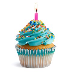 Wall Mural - Birthday Cupcake with Candle and Sprinkles