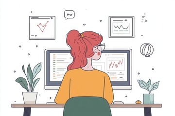 Wall Mural - Modern Digital Marketer Analyzing SEO Data - Minimalist Flat Illustration