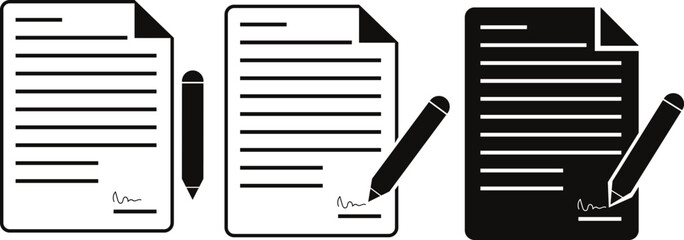 Poster - set of pen signing contract, notebook signing, document with pen, signature vector symbol, form sign, vector illustration.