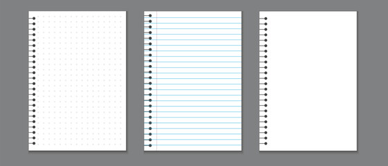 Aufkleber - paper notebook, blank paper note book, notebook sheet, notebook page template, line notepad pages, dot graph notepad page vector illustration.