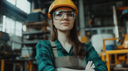 Sticker - Woman mechanical engineer demonstrating safety procedures in a workshop