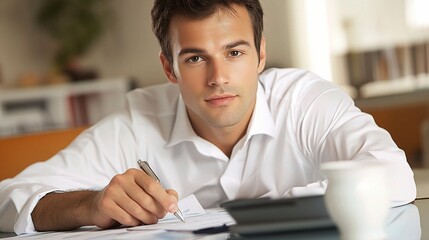 Poster - young accountant analyzing financial statements