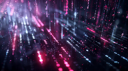 Poster - technology wallpaper tech background with flowing streams of binary code and digital data