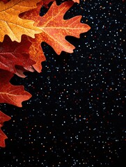 Wall Mural - Vibrant Autumn Leaves Against Glittering Black Background - A Festive and Colorful Fall Seasonal Image Perfect for Holiday Decorations