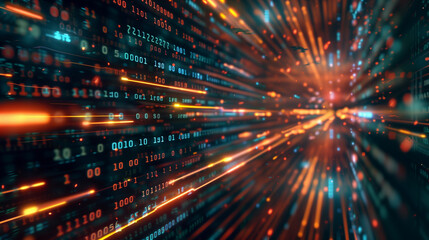Poster - technology wallpaper tech background with flowing streams of binary code and digital data