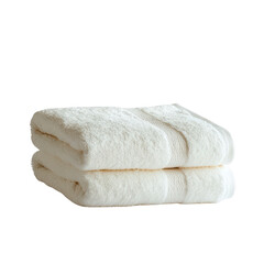 A pair of neatly folded soft white towels isolated on a white background. Perfect for home, spa, or hotel photography needs. PNG, Transparent, No Background