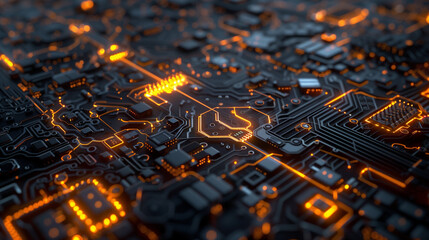 Sticker - futuristic tech wallpaper featuring a detailed circuit board pattern with interconnected pathways, glowing chips, and intricate circuitry, technology background, computer motherboard 