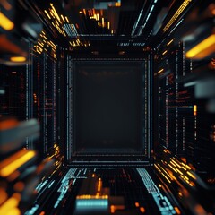 Poster - Futuristic digital tunnel with glowing lines and circuit patterns, representing technology and innovation.