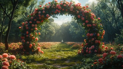 Wall Mural - A Flowery Archway in a Garden Setting.