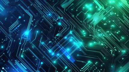 Poster - abstract circuit board background in shades of blue and green, suitable for tech and digital design 