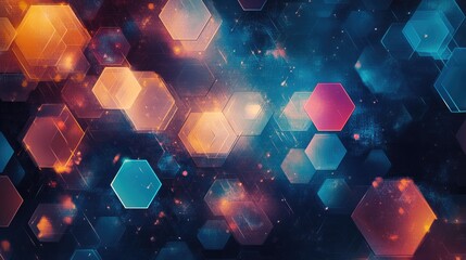 Poster - abstract geometric background with hexagonal patterns and bright colors, perfect for tech and modern