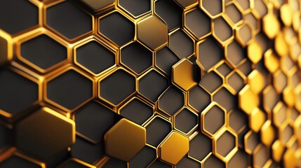 Poster - abstract honeycomb pattern background with a gradient of golden hues, adding a modern and dynamic to