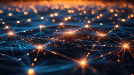 Poster - Abstract tech background with interconnected lines and glowing nodes, suitable for futuristic and digital themes.