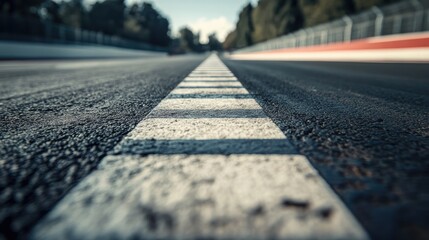 Poster - close-up of the finish line on an empty racetrack, ready for the next wave of competitors.
