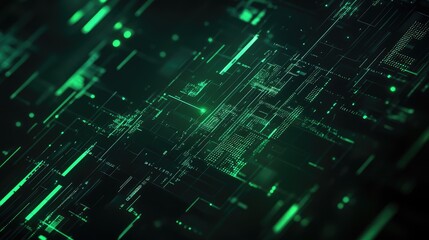 Poster - dark abstract background with glowing green lines, suitable for tech and cybersecurity themes