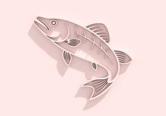 Pike icon. Seafood shop logo, signboard. Restaurant menu, fish market, banner, poster design template. Fresh seafood. Fishing trophy. 3D render