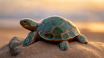 Auspicious things Improve your luck. It was a turtle statue made of green jade placed on a rock.