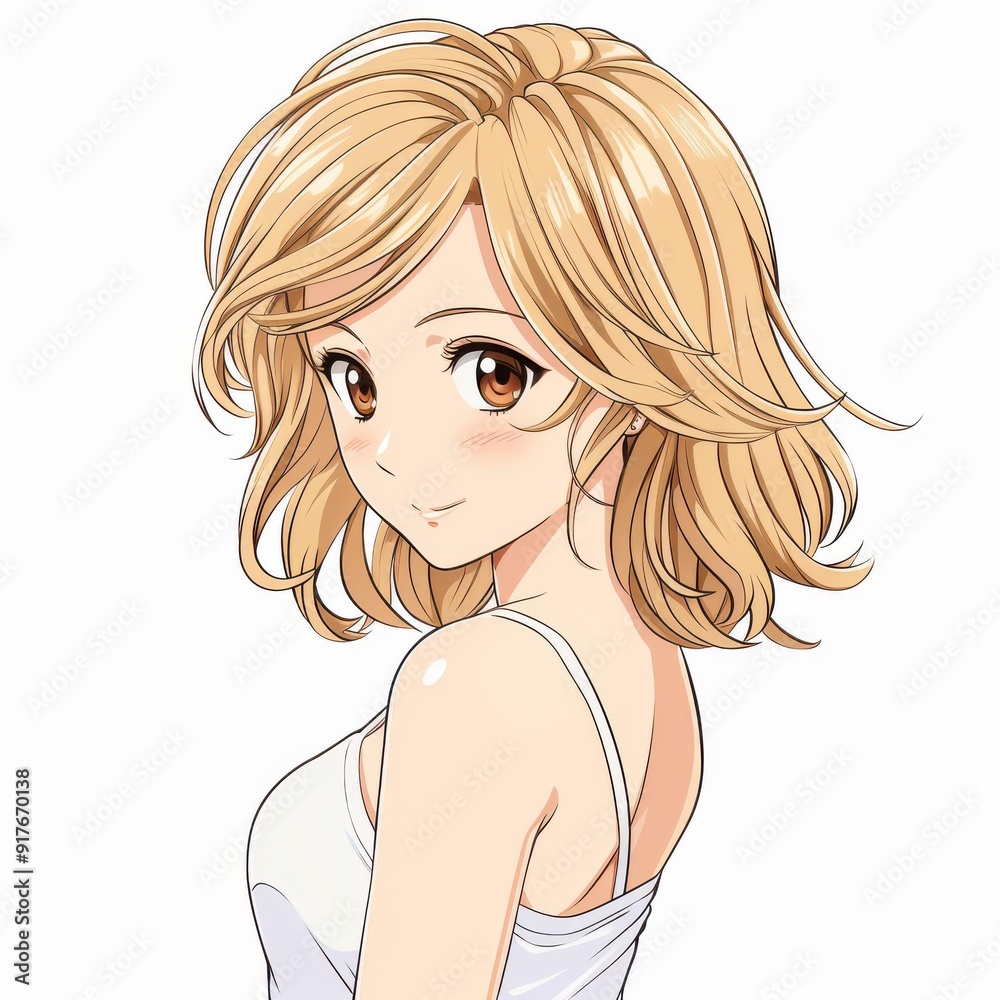 Anime Girl With Long Blonde Hair And Brown Eyes