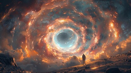 Wall Mural - A Man Gazing Into the Cosmic Vortex