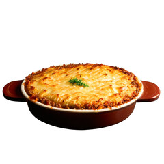 A large, red and white casserole dish filled with a white and red dish isolated on transparent background