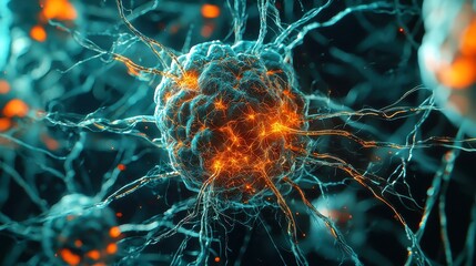 Poster - Vibrant Abstract Neural Network, a dynamic display of glowing nodes and interconnected lines, evoking a sense of advanced technology and limitless possibilities in a digital landscape.