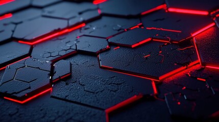 Poster - Illuminated Hexagonal Abstract Background, vibrant glowing hexagons creating a dynamic visual effect, emphasizing depth and space for creative applications.