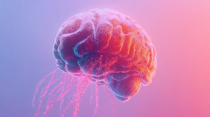 Poster - Vibrant Brain with Illuminated Neuron Pathways, showcasing a colorful representation of neural connections against a clean, unobstructed background for enhanced focus.