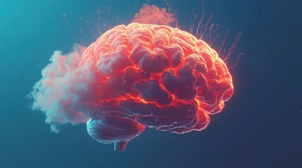 Poster - Vibrant Brain with Luminous Neural Pathways, an intricate representation of cognitive connections, showcasing the complexity and beauty of the human mind in vivid colors.