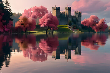 The tree is standing over a palace and river