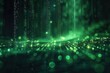 © Karn AS Images - Dark background with green binary code flowing, tech feel, subtle reflections, high angle, modern digital style