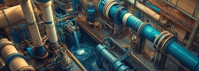 Poster - Industrial Pipes and Machinery in a Factory Setting