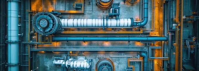 Poster - Aerial View of Industrial Complex with Pipes and Machinery
