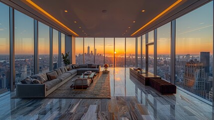 Sticker - Luxury Penthouse with Breathtaking Cityscape Sunrise