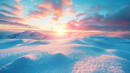 Wall Mural - Snow Capped Mountain Peak Sunset