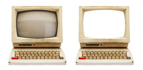 Wall Mural - Vintage desktop computer with blank screen, cut out