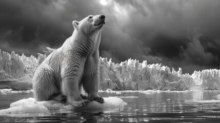 Canvas Print - Polar Bear on Ice Floe in Arctic Landscape