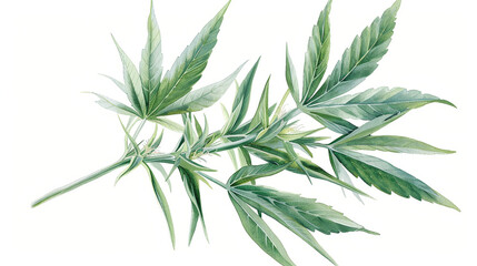 A green branch of Cannabis isolate on white background