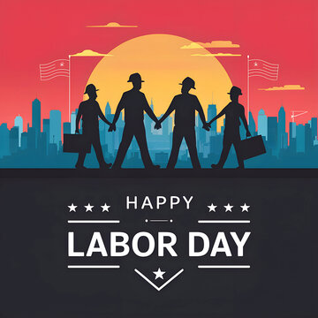Labor Day social media post or banner design with a group of men and women Happy Labour Day