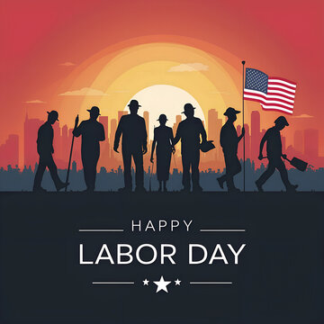 Labor Day social media post or banner design with a group of men and women Happy Labour Day