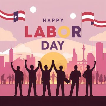 Labor Day social media post or banner design with a group of men and women Happy Labour Day